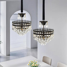Vrygle 30Cm Modern Crystal Chandelier Raindrop Luxurious Black Finish Farmhouse Pendant Ceiling - thumbnail 9