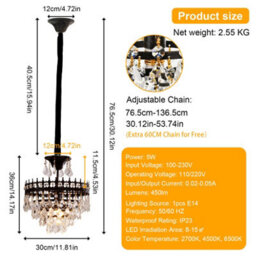 Vrygle 30Cm Modern Crystal Chandelier Raindrop Luxurious Black Finish Farmhouse Pendant Ceiling - thumbnail 2