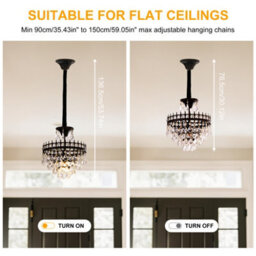 Vrygle 30Cm Modern Crystal Chandelier Raindrop Luxurious Black Finish Farmhouse Pendant Ceiling - thumbnail 5