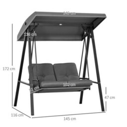 Outsunny 2 Seater Garden Outdoor Swing Chair Hammock W/ Adjustable Canopy - thumbnail 3