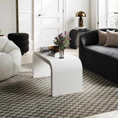 LPD Lake White Coffee Table Curved Modern Design Sleek Elegant Look - image 1
