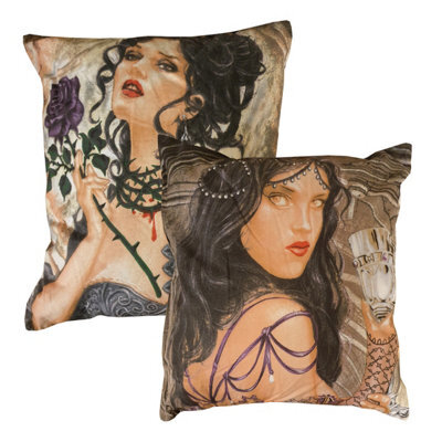 Alchemy England Story Of The Rose Set Of 2 Cushion Covers, Gothic Romance Alternative, Beige Purple - image 1