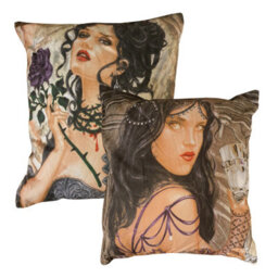 Alchemy England Story Of The Rose Set Of 2 Cushion Covers, Gothic Romance Alternative, Beige Purple