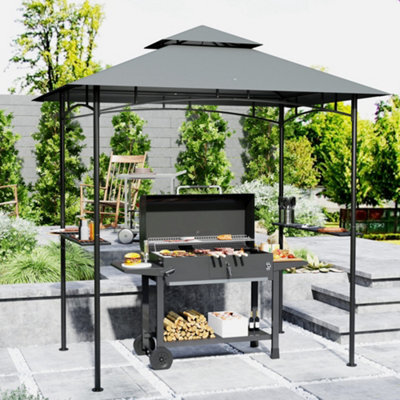 Outsunny 8' X 5' Grill Gazebo, Double Tiered Outdoor Bbq Shelter, Dark Grey - image 1