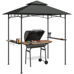 Outsunny 8' X 5' Grill Gazebo, Double Tiered Outdoor Bbq Shelter, Dark Grey - thumbnail 2