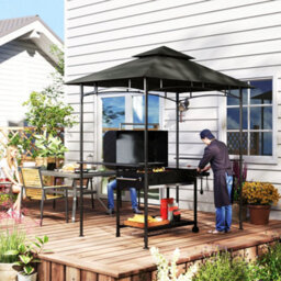 Outsunny 8' X 5' Grill Gazebo, Double Tiered Outdoor Bbq Shelter, Dark Grey - thumbnail 9