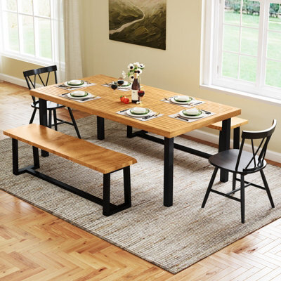 Costway 2 X 1 M Rectangle Acacia Wood Table For 8 Patio Dining Table W/ 5Cm Umbrella Hole - image 1
