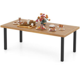 Costway 2 X 1 M Rectangle Acacia Wood Table For 8 Patio Dining Table W/ 5Cm Umbrella Hole - thumbnail 2