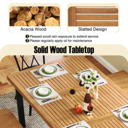 Costway 2 X 1 M Rectangle Acacia Wood Table For 8 Patio Dining Table W/ 5Cm Umbrella Hole - thumbnail 5