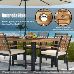 Costway 2 X 1 M Rectangle Acacia Wood Table For 8 Patio Dining Table W/ 5Cm Umbrella Hole - thumbnail 6