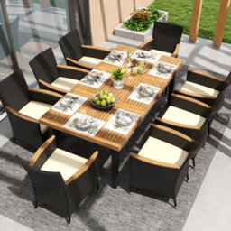 Costway 2 X 1 M Rectangle Acacia Wood Table For 8 Patio Dining Table W/ 5Cm Umbrella Hole - thumbnail 4