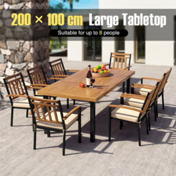 Costway 2 X 1 M Rectangle Acacia Wood Table For 8 Patio Dining Table W/ 5Cm Umbrella Hole - thumbnail 8