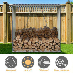 Garden Sanctuary Black Coated Sloped Roof Wooden Storage Shed With Metal Firewood Rack, Outdoor Garden Log Store - thumbnail 3