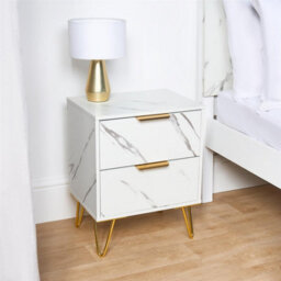 Ohs Marble Effect Nightstand Bedside Table End Side Cabinet - thumbnail 2