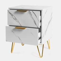 Ohs Marble Effect Nightstand Bedside Table End Side Cabinet - thumbnail 4