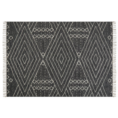 Beliani Handwoven Cotton-Wool Geometric Rug, Off-White And Black, 160 X 230 Cm - image 1