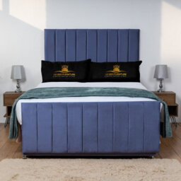 UKBEDFURNITURE Hampton Blue Plush  Divan Bed Base With 26 Inch Headboard & 10 Inch Orthopaedic Mattress - No Storage - thumbnail 1
