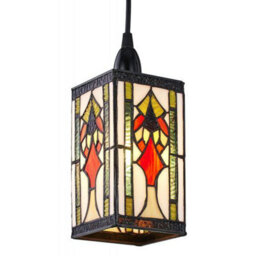 Happy Homewares Art Denergy Savingtiffany Easy Fit Pendant Shade With Green, Amber And Red Stained Glass - thumbnail 4