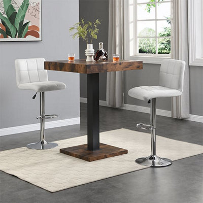 Furniture in Fashion Topaz Rustic Oak Wooden Bar Table With 2 Coco White Stools - image 1