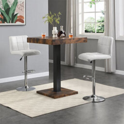 Furniture in Fashion Topaz Rustic Oak Wooden Bar Table With 2 Coco White Stools - thumbnail 1