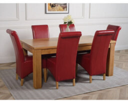 That's Furniture Dakota 182 X 92 Cm Chunky Oak Large Dining Table And 6 Chairs Dining Set With Montana Burgundy Leather Chairs - thumbnail 3