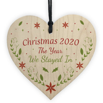 Red Ocean Novelty Christmas 2020 Decoration Quarantine Gift Hanging Wood Heart Tree Decoration - image 1