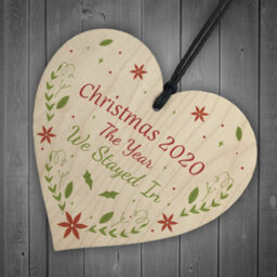 Red Ocean Novelty Christmas 2020 Decoration Quarantine Gift Hanging Wood Heart Tree Decoration - thumbnail 6