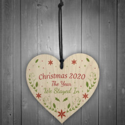 Red Ocean Novelty Christmas 2020 Decoration Quarantine Gift Hanging Wood Heart Tree Decoration - thumbnail 2