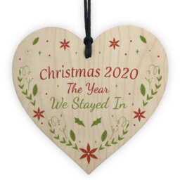 Red Ocean Novelty Christmas 2020 Decoration Quarantine Gift Hanging Wood Heart Tree Decoration - thumbnail 1