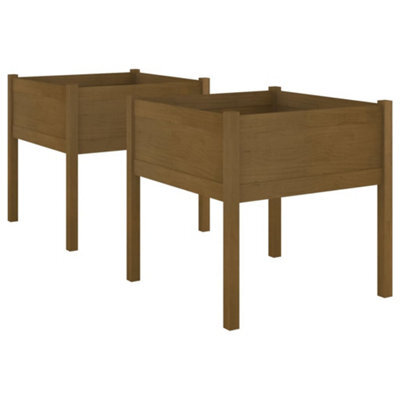 Berkfield Durable Garden Planters 2 Pcs Honey Brown 70X70X70 Cm Solid Pinewood - image 1