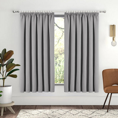 Ameha Plain Blackout Curtain Thick Thermal Insulated Pencil Pleat Light Grey Kitchen Curtains 46'' X 54'' Pair With 2X Tie Backs - image 1