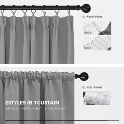 Ameha Plain Blackout Curtain Thick Thermal Insulated Pencil Pleat Light Grey Kitchen Curtains 46'' X 54'' Pair With 2X Tie Backs - thumbnail 6