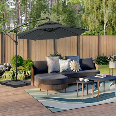 Breeins Garden Dark Grey Metal 2-Tier Cantilever Parasol Garden Household Patio Umbrella Outdoor Sun Umbrella Roman Umbrella With Lights - image 1