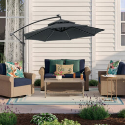 Breeins Garden Dark Grey Metal 2-Tier Cantilever Parasol Garden Household Patio Umbrella Outdoor Sun Umbrella Roman Umbrella With Lights - thumbnail 2