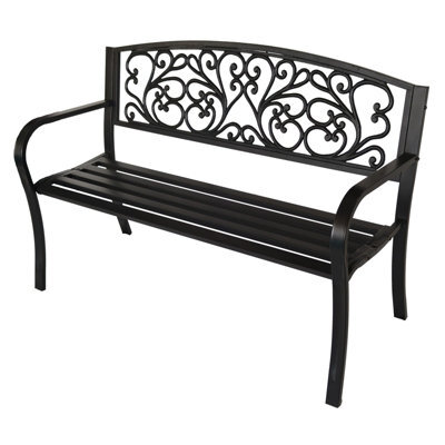 Birchtree 3 Seater Metal Garden Bench Steel Cast Iron Back 125Cm Outdoor Patio Seat C080 - image 1