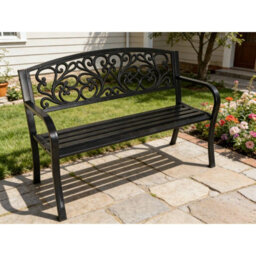 Birchtree 3 Seater Metal Garden Bench Steel Cast Iron Back 125Cm Outdoor Patio Seat C080 - thumbnail 3