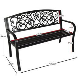 Birchtree 3 Seater Metal Garden Bench Steel Cast Iron Back 125Cm Outdoor Patio Seat C080 - thumbnail 7