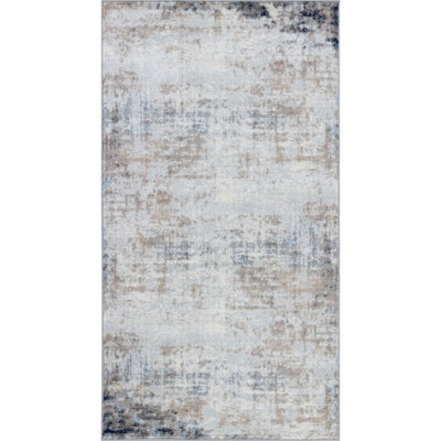 Livabliss Roma-Abstract Grey Blue Brown Modern Marble Living Dining Bedroom Rug 80 X 150 Cm Easy Care, Non Shedding - image 1