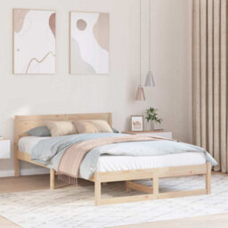 Berkfield Bed Frame Natural Solid Pine Wood 140 X 190 Cm Bed Frame - thumbnail 1