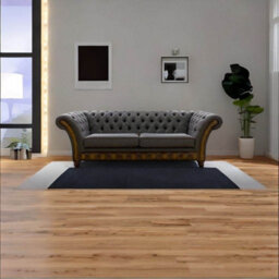 Chesterfield 3 Seater Sofa Antique Gold Leather Marinello Pewter Fabric In Jepson Style - thumbnail 2