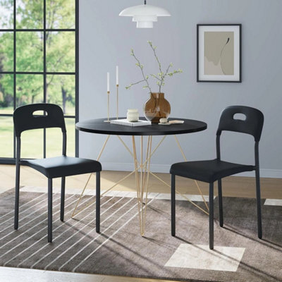 Black Modern Dining Chairs Set Of 2 Stackable Kitchen Plastic Chairs Waterproof - image 1