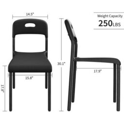 Black Modern Dining Chairs Set Of 2 Stackable Kitchen Plastic Chairs Waterproof - thumbnail 2
