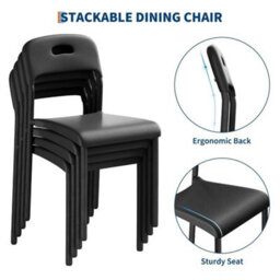 Black Modern Dining Chairs Set Of 2 Stackable Kitchen Plastic Chairs Waterproof - thumbnail 3