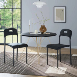 Black Modern Dining Chairs Set Of 2 Stackable Kitchen Plastic Chairs Waterproof - thumbnail 1