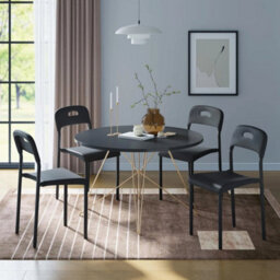 Black Modern Dining Chairs Set Of 2 Stackable Kitchen Plastic Chairs Waterproof - thumbnail 6