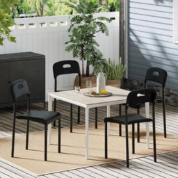 Black Modern Dining Chairs Set Of 2 Stackable Kitchen Plastic Chairs Waterproof - thumbnail 4