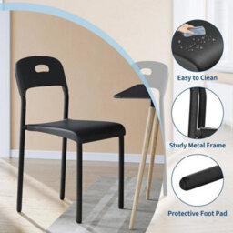 Black Modern Dining Chairs Set Of 2 Stackable Kitchen Plastic Chairs Waterproof - thumbnail 5