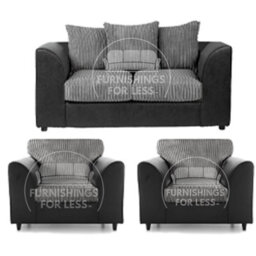 Furnishings For Less UK Luxor Jumbo Cord 2 + 1 + 1 Fabric 3 Piece Sofa Suite - Scatter Back Black And Grey - thumbnail 1