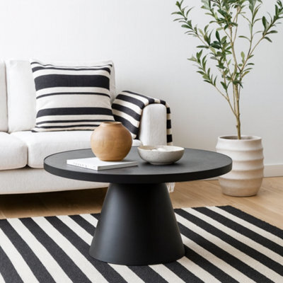 Wyld Haus Hamburg Round Black Ceramic Coffee Table With Steel Pillar Base - image 1
