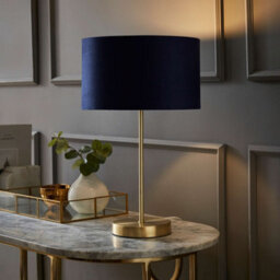 Valuelights Charles Gold Table Lamp With Navy Velvet Shade